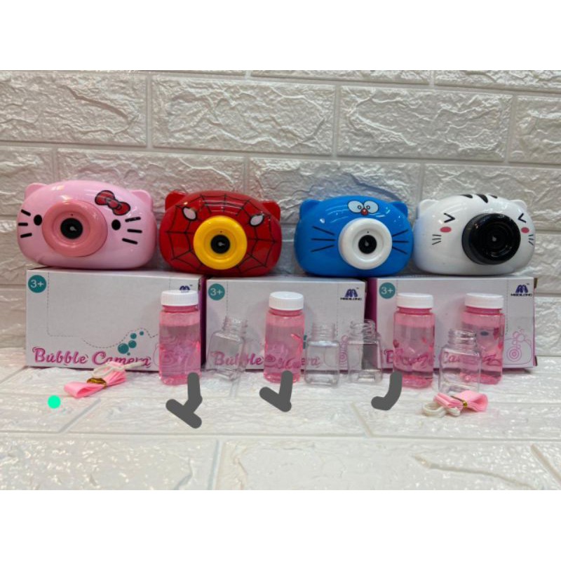mainan bubble camera hello Kitty dan spiderman