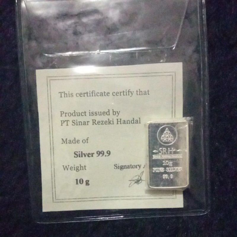 perak batangan,10g Antam Gold PT sinar rezeki Handal , silver 99,9