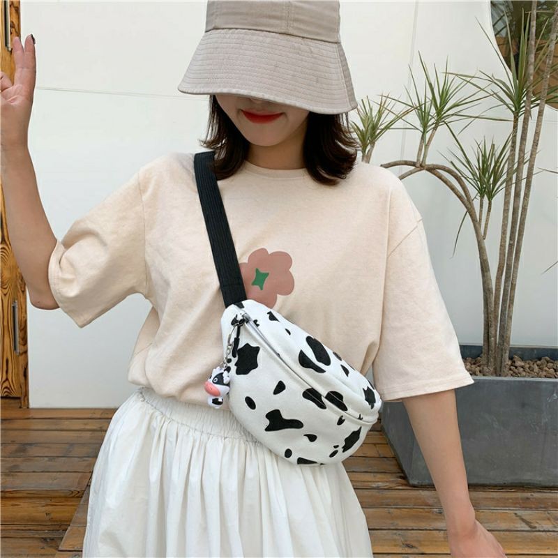 dem_sare / DS1080 - WAISTBAG Tas Bahu / Selempang Bahan Kanvas Desain Sapi Gaya Korea Untuk Wanita