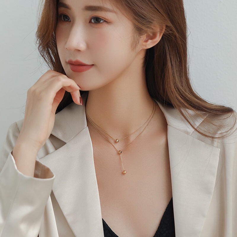 Kalung Titanium 2 Layer Biji Lada Korea Trending Fashion Style Premium