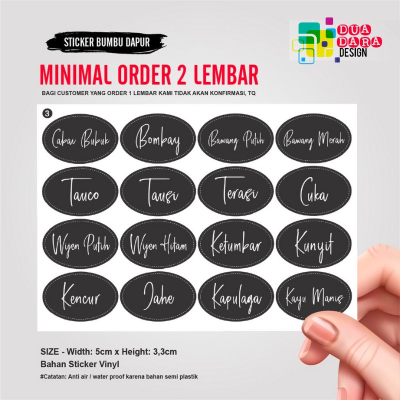 

Sticker Bumbu Dapur Oval - Isi 16pcs-Vinyl (5x3,3cm)