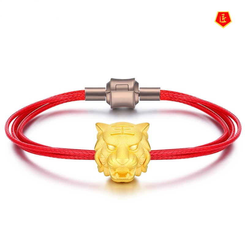 [Ready Stock]Domineering Zodiac Tiger Head Gold Bracelet