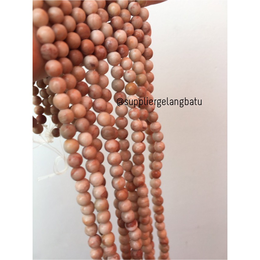 bahan soft white jasper 6mm koka natural renceng asli batu alam open aksesoris fashion craft grosir