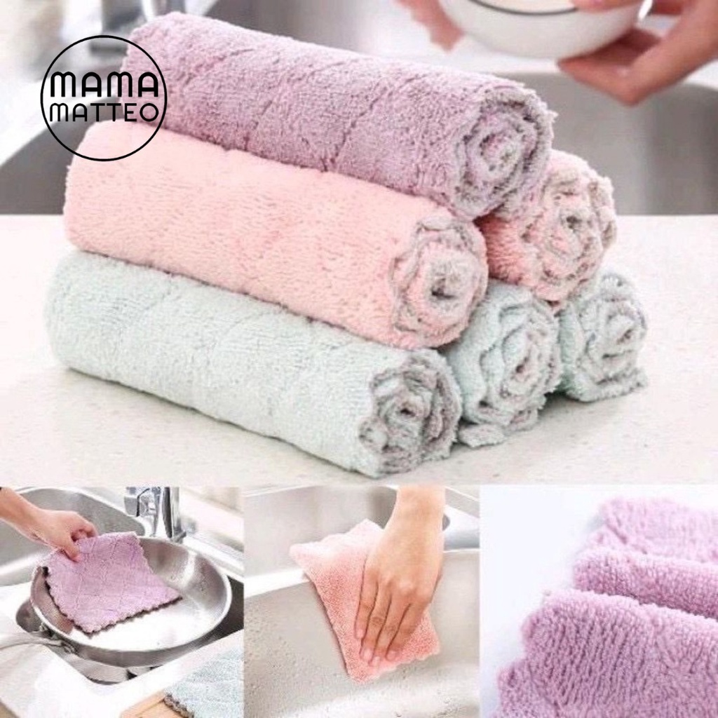 Kain Lap Dapur Anti Minyak Super Lembut / Kain Lap Piring Gelas Coral Fleece / Kain Meja Serbaguna Murah