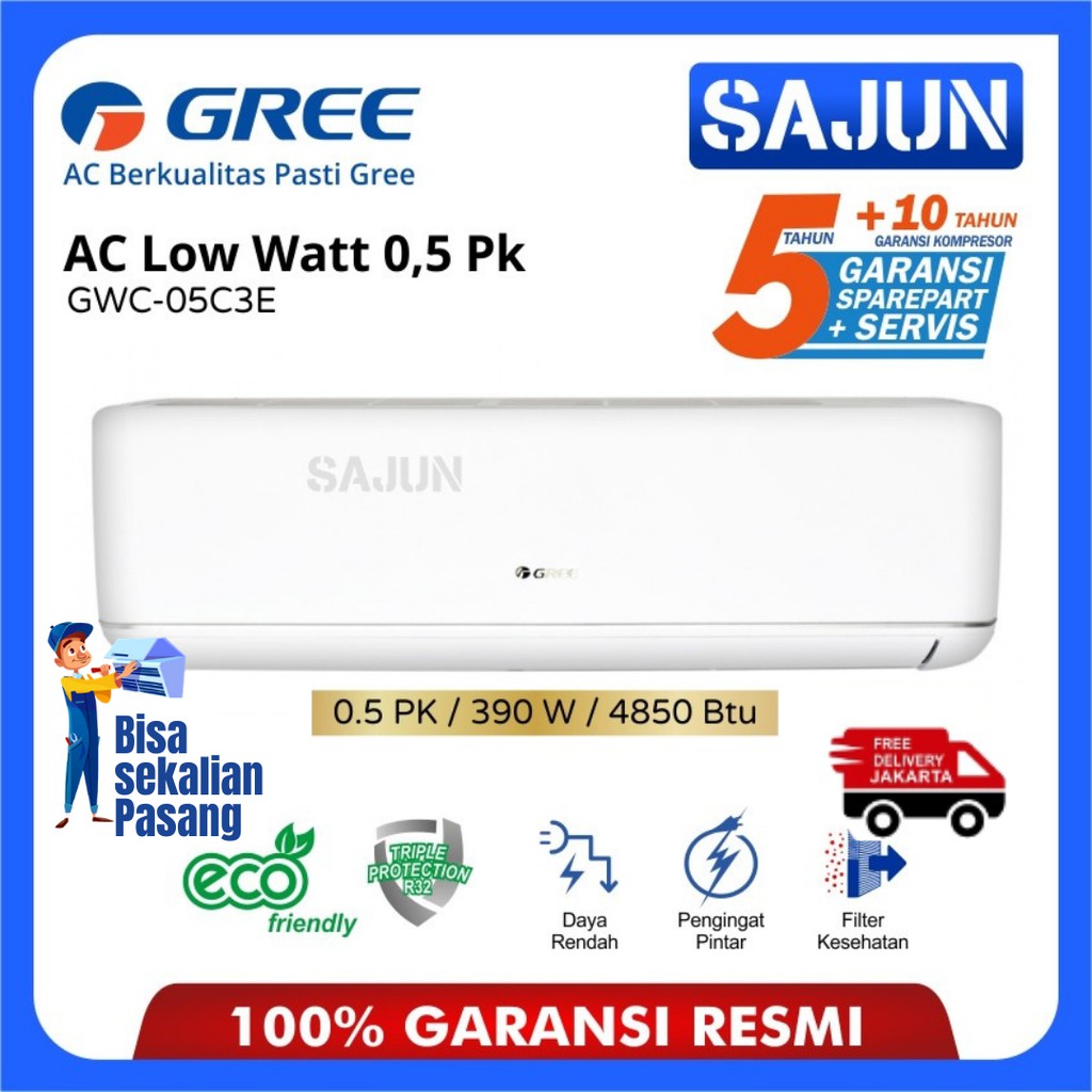 GREE AC Split 1/2 PK GWC-05C3E Low Watt Series GWC05C3E - FREE ONGKIR JKT