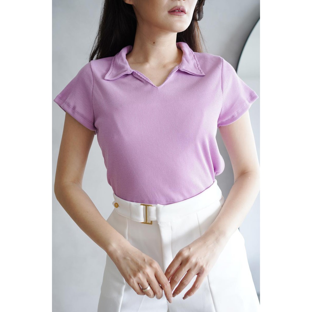 Colar V-neck Knit Top Atasan Wanita Blouse