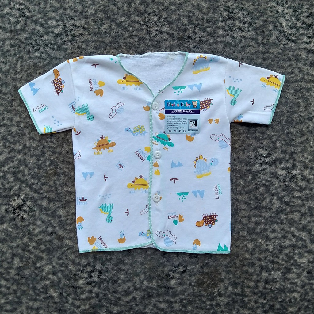 3 Pcs Baju Bayi Elvira Baby - Baju Kancing Lengan Pendek - Warna Putih Bermotif