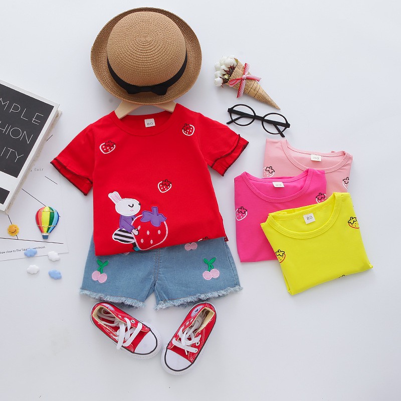 Setelan Baju Anak Perempuan Balita Import | Set Kaos Anak Cewek / Kualitas Premium harga Murah Rstrawberry MB