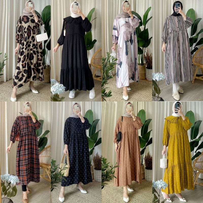 HAKO MIDI DRESS MOTIF TERBARU RAYON PREMIUM