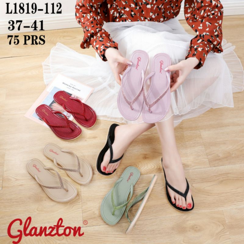 L1819-112 Glanzton Sandal Jepit Wanita Karet Gliter Tali Blink Glitter Cantik Import Casual L1952A L1952A-2 Sendal Japit Jelly Glossy 1819 L1819 L1952 Impor Perempuan Cewek Glanston Glaston Murah Kekinian