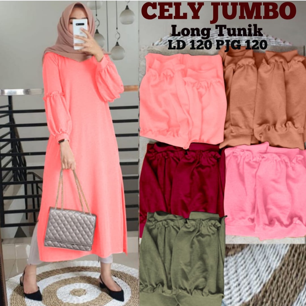 GR LONG TUNIK CELY JUMBO PREMIUM TUNIK BABYTERRY TANGAN BALON