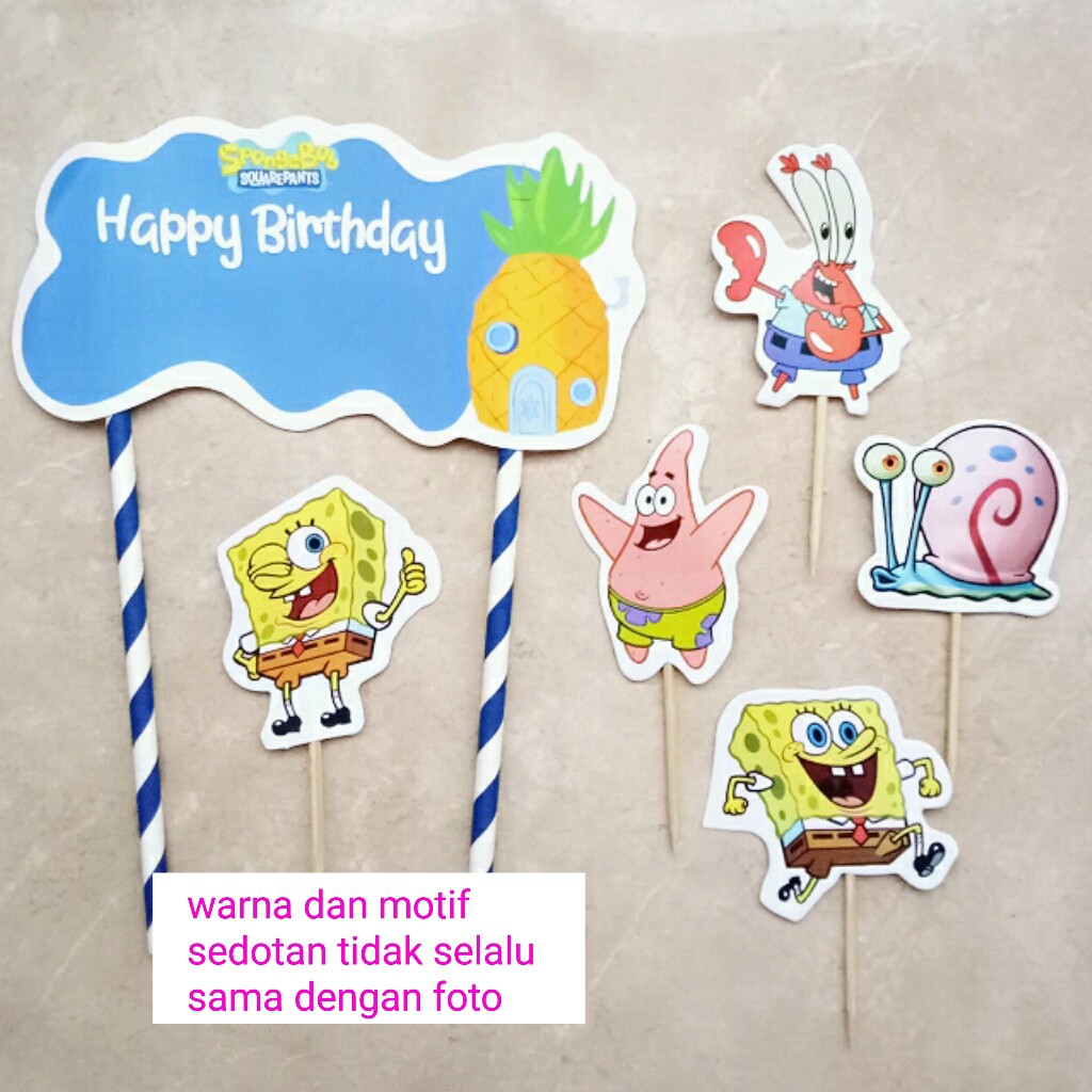 topper hiasan tusukan kue cake happy birthday ulang tahun karakter spongebob squrepant