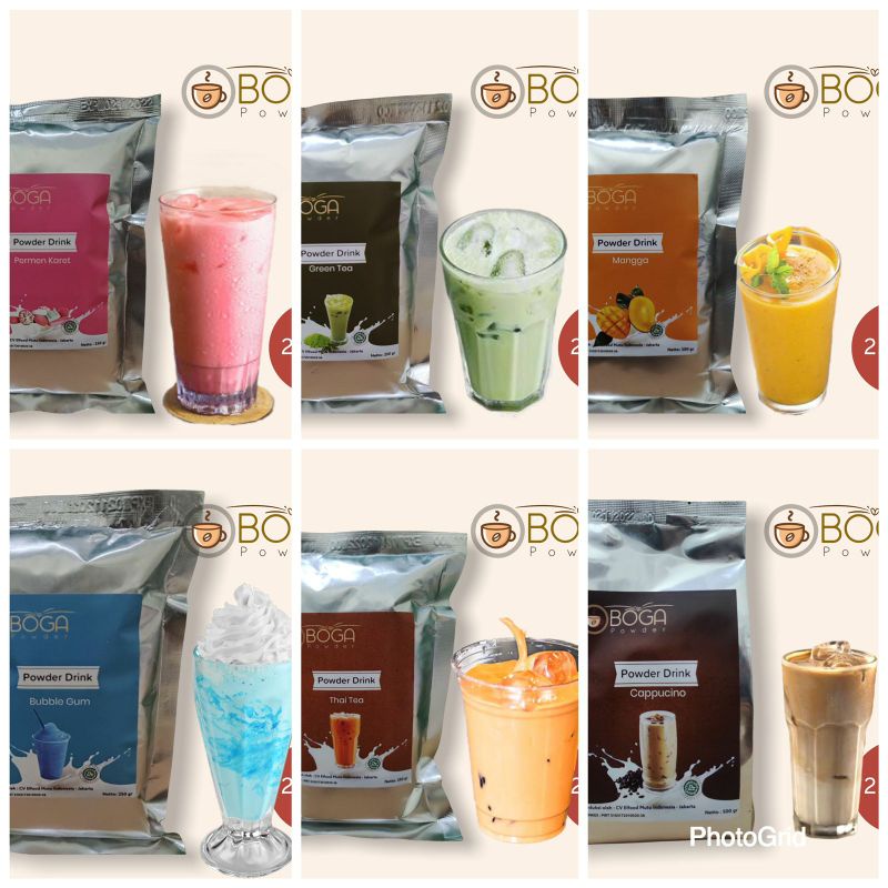 

Powder Drink 30 Varian rasa 250 gr dari Boga Powder. Serbuk Minuman Premium