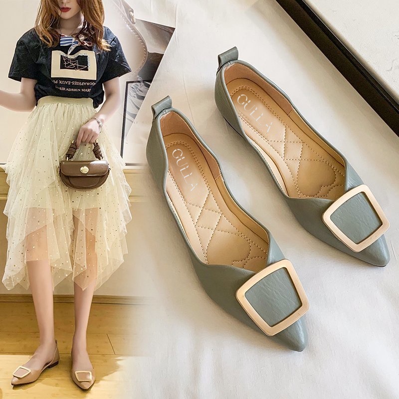 Sepatu Wanita Kekinian Flat Point Toe Shallow Mouth Ballerina Leather Shoes/ Flatshoes Wanita 5191 (36-40)