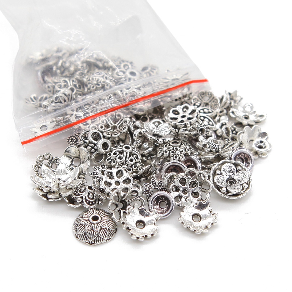 150 Pcs Konektor Manik-Manik Bahan Metal Warna Silver Gaya Tibet Untuk Gelang Kalung Dan Anting