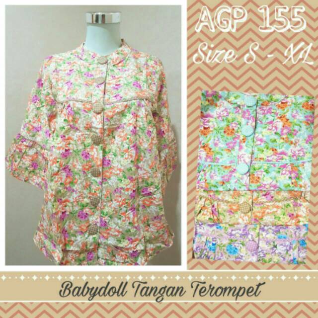 BAJU ATASAN WANITA BLOUSE BABYDOLL TANGAN TEROMPET KATUN JEPANG (AGP 155)