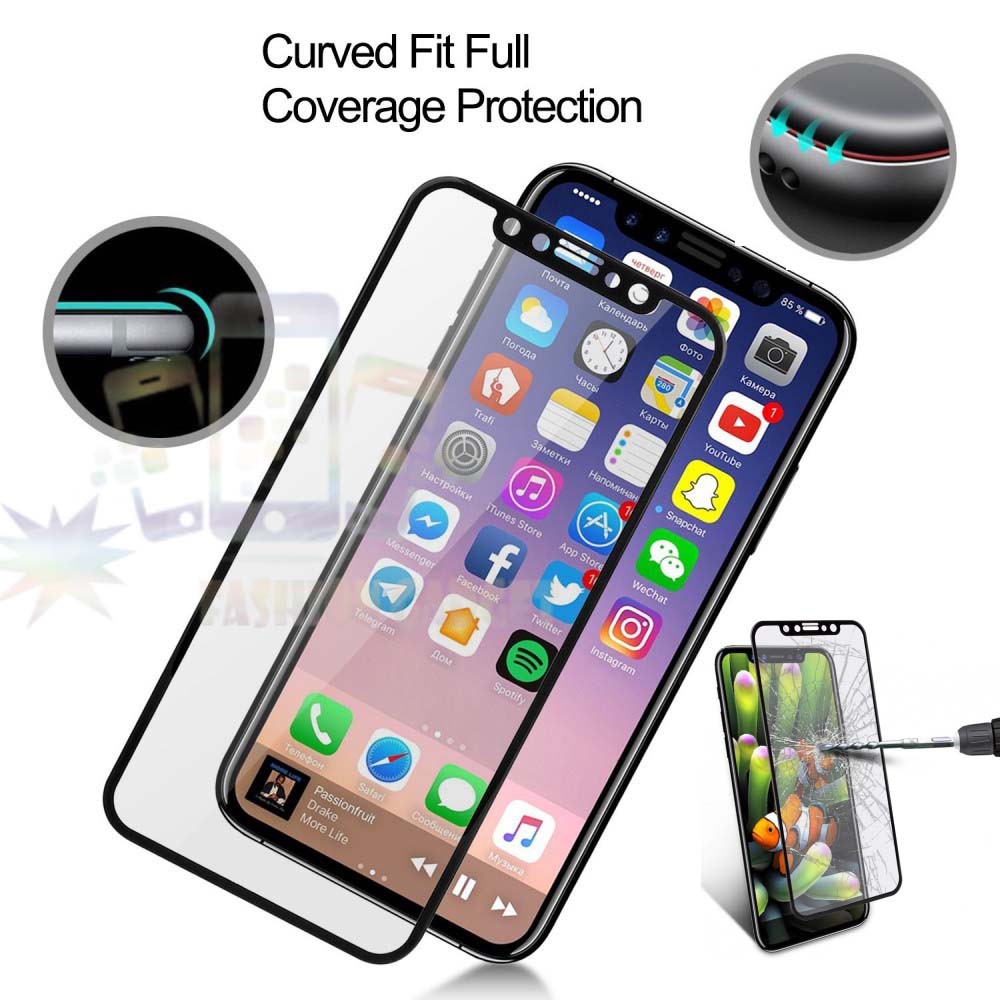 Tempered Glass Apple iPhone X Full Colour Bagian Depan Anti Gores Kaca Iphone 10 Ten Screen Guard