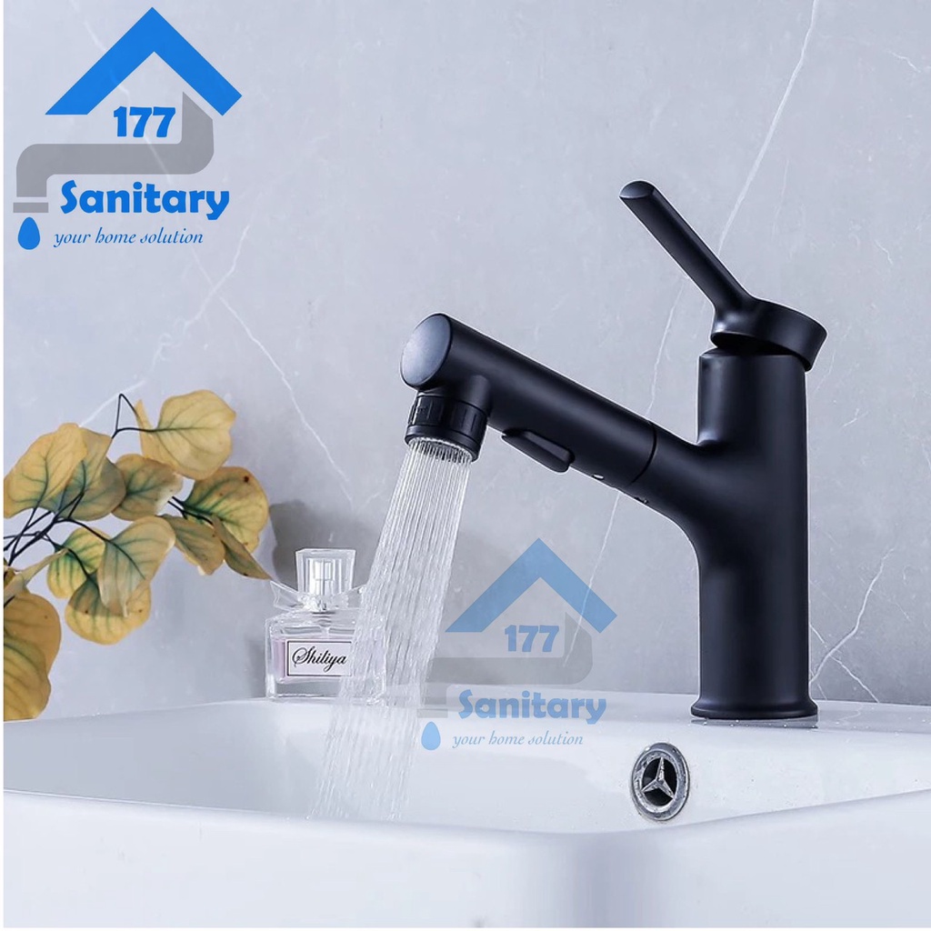 Kran air wastafel panas dingin HITAM tarik 423A-keran fleksibel black matte sink cuci tangan mixer air keatas