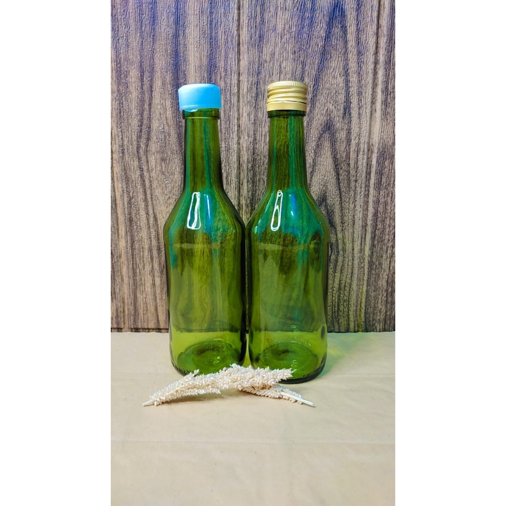 Botol Kaca Soju 350ml Warna Hijau  Botol  Kemasan Minuman Kekinian,Kopi, Susu ,Jus ,Jamu, sirup