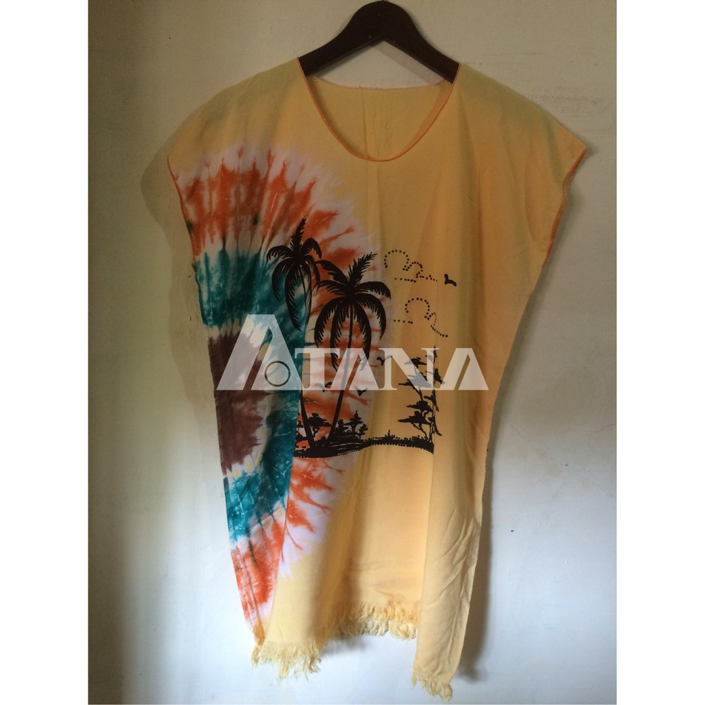 Kaos Rumbai Motif Pantai Pelangi Warna Kuning All Size