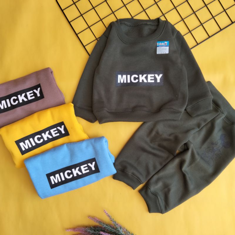 set sweater fleece bayi 3-12 bulan motif miky