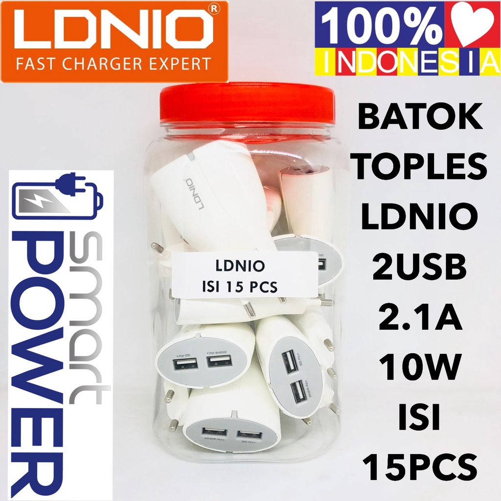 1toples 15 pcs Adaptor Charger LDNIO DL-AC56 (Kepala Charger 2 Port 2.1A)