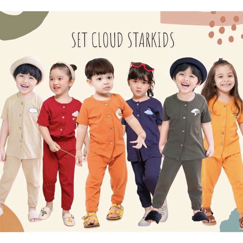Setelan Cloud Starkids Unisex Size 2345Y / Setelan  Anak Bahan Kaos Katun Combed30S