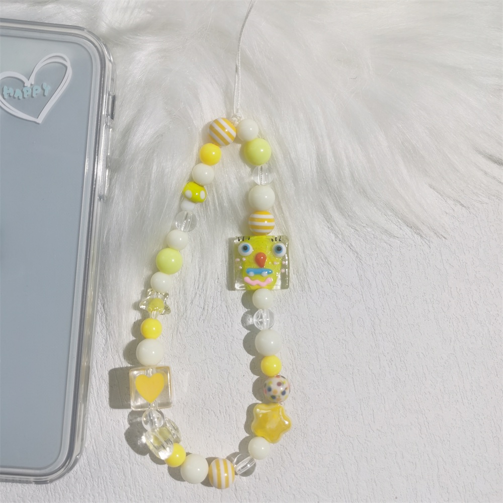 Tali Lanyard Rantai Manik-Manik Akrilik Motif Kartun Warna Kuning Anti Hilang Untuk Case Hp