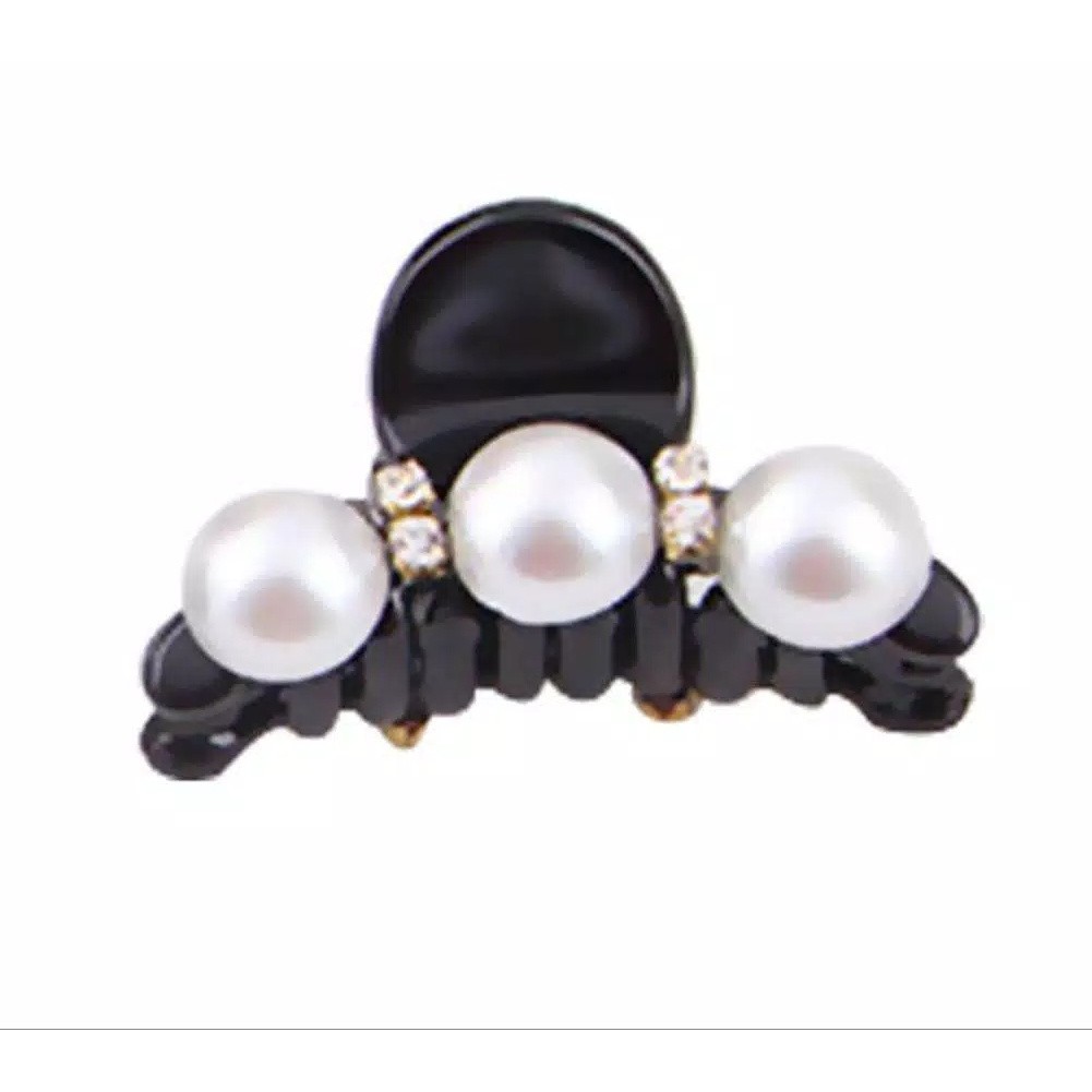 JEPIT RAMBUT KLIP WARNA HITAM DENGAN MUTIARA DAN BERLIAN IMITASI (CECIL HAIRCLIP - BNBK)