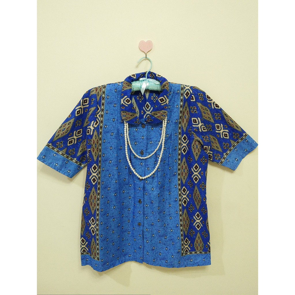 Kemeja Batik Wanita/Baju Batik/Baju Kerja - Blouse Kerah Baby Blue B3013