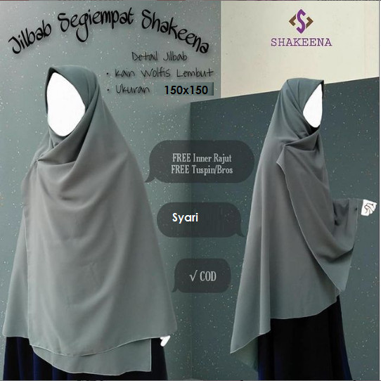 Termurah Jilbab segi empat  wolfis segi empat jilbab syari - Hitam Eksklusif