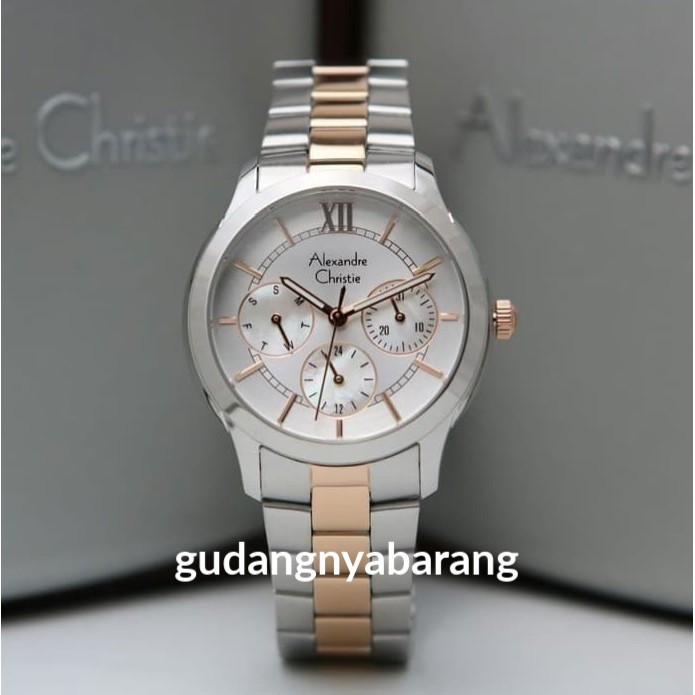 JAM TANGAN WANITA - CEWEK - WOMAN ALEXANDRE CHRISTIE AC 2815 SILVER ROSE GOLD ORIGINAL CANTIK