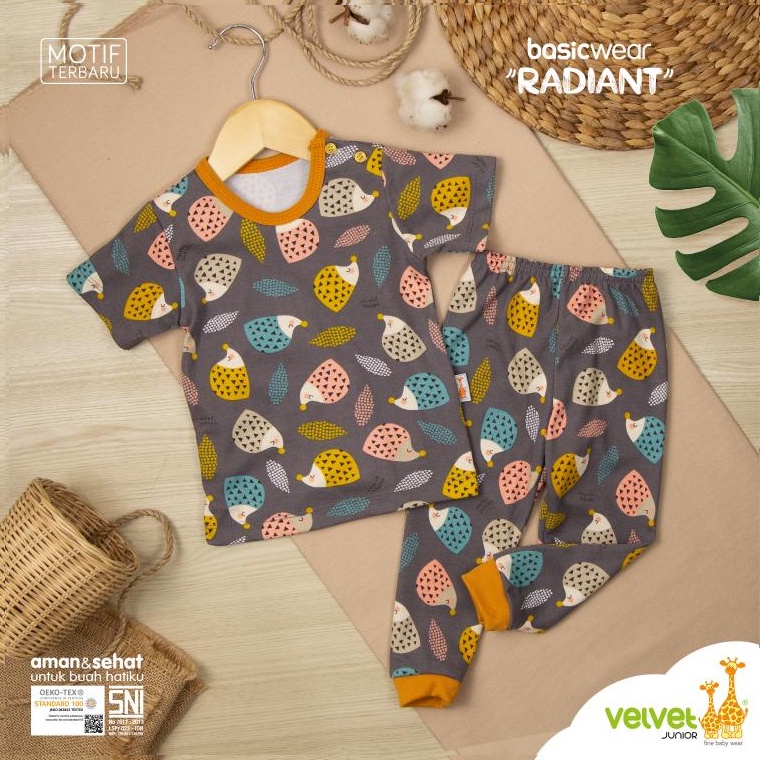 Setelan Baju Bayi Velvet Junior Kancing Pundak Lengan Pendek Celana Panjang 3 Bulan - 5 Tahun Radiant 1pcs