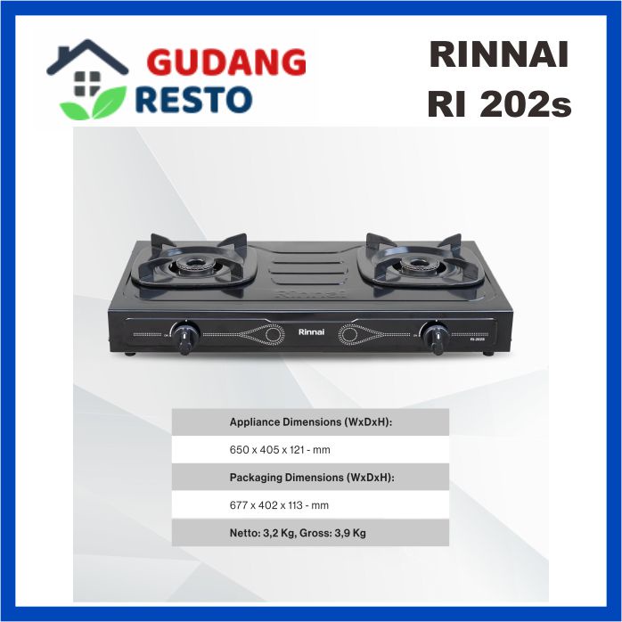 RINNAI RI-202s KOMPOR GAS / LPG 2 TUNGKU / MATA TEFLON RI202s / RI 202 SUN BURNER