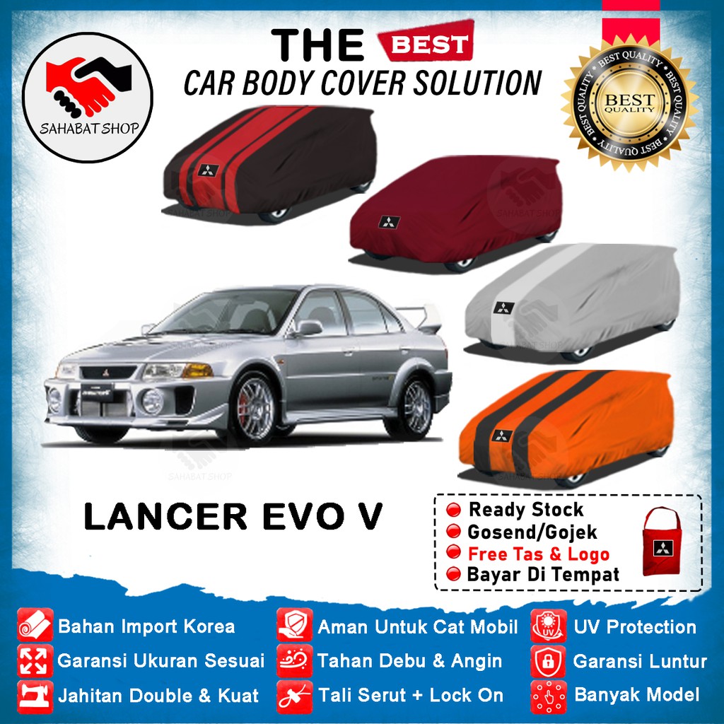 Sahabat Body Cover Mobil Lancer / Sarung Penutup Mitsubishi Lancer Evo V Outdoor 1998 / Selimut Tutup Mantel Jas Kerudung Pelindung Kerodong Terpal Bungkus Mantol Pembungkus Tutupal Kelambu  Mobil Lancer Evo 5 Waterproof Anti Air Model Biru