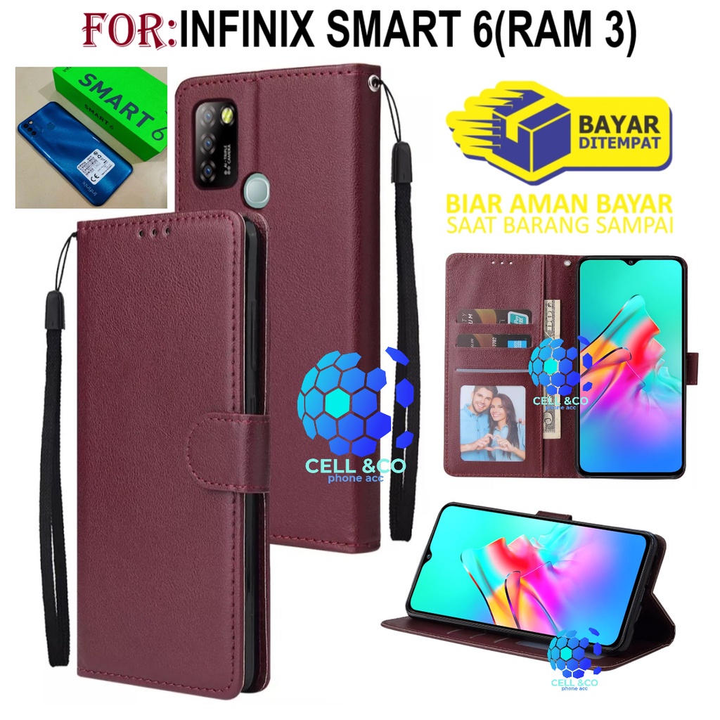 INFINIX SMART 6(RAM 3) CASE FLIP LEATHER WALLET PREMIUM FLIP CASE BUKA TUTUP KESING HP CASING FLIP CASE WALLET INFINIX SMART 6