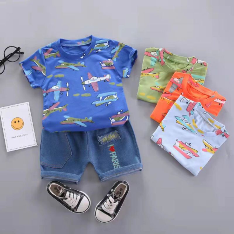 Setelan Anak Import Kaos Fullprint 1-5 Tahun Setelan Anak Laki laki Kaos dan Celana Jeans