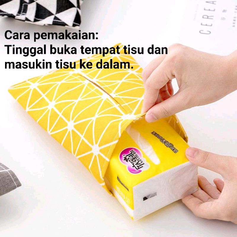 CTM032 Cover Sarung Tisu Kain Canvas Motif Minimalis / Tissue Cover / Tempat Kotak Tisu / Cover Kain Tisue