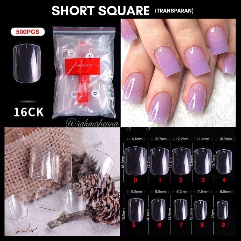 [600pcs] SHORT SQUARE kuku palsu polos ,nailart