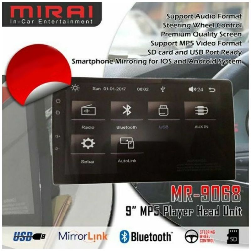 Head Unit Mirai MR - 9068 MP5 Mirrorlink 9 inch