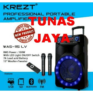 Speaker Portable Amplifier Wireless Krezt WAS 115 LV  15 inch Bluetooth