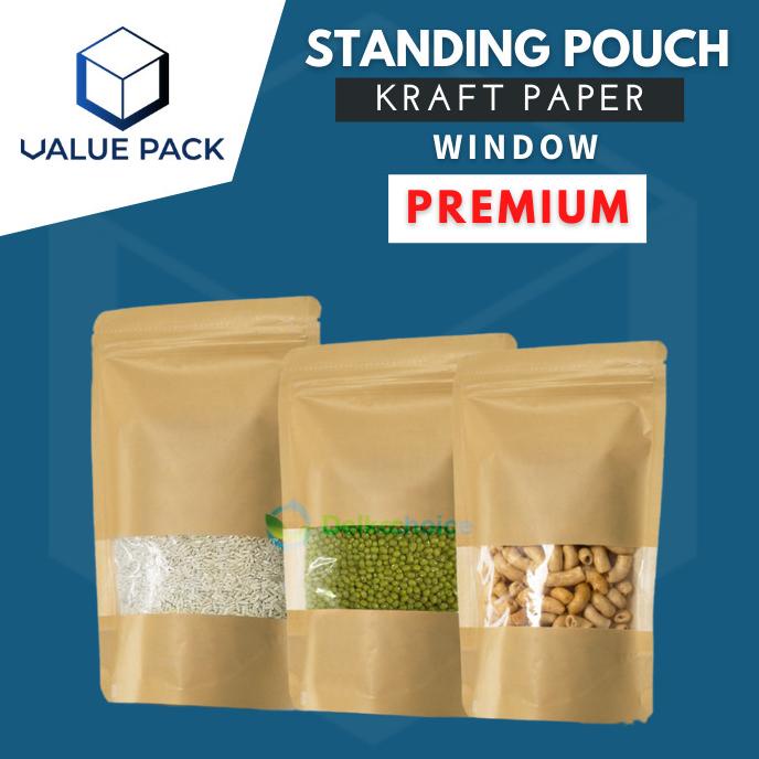 KERTAS KEMASAN PLASTIK PACKING STANDING POUCH KRAFT PAPER WINDOW
