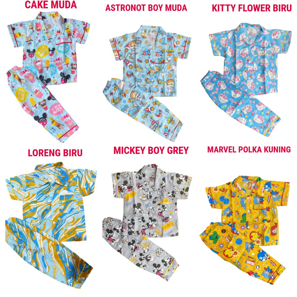 PIYAMA ANAK KARAKTER KIDS 1-3 TH / BAJU TIDUR BOBA TERMURAH BISA PILIH MOTIF KODE ML E