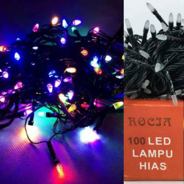 Lampu Hias Natal / 17 Agustusan Kabel Hitam Rocia 100 LED 10 Meter