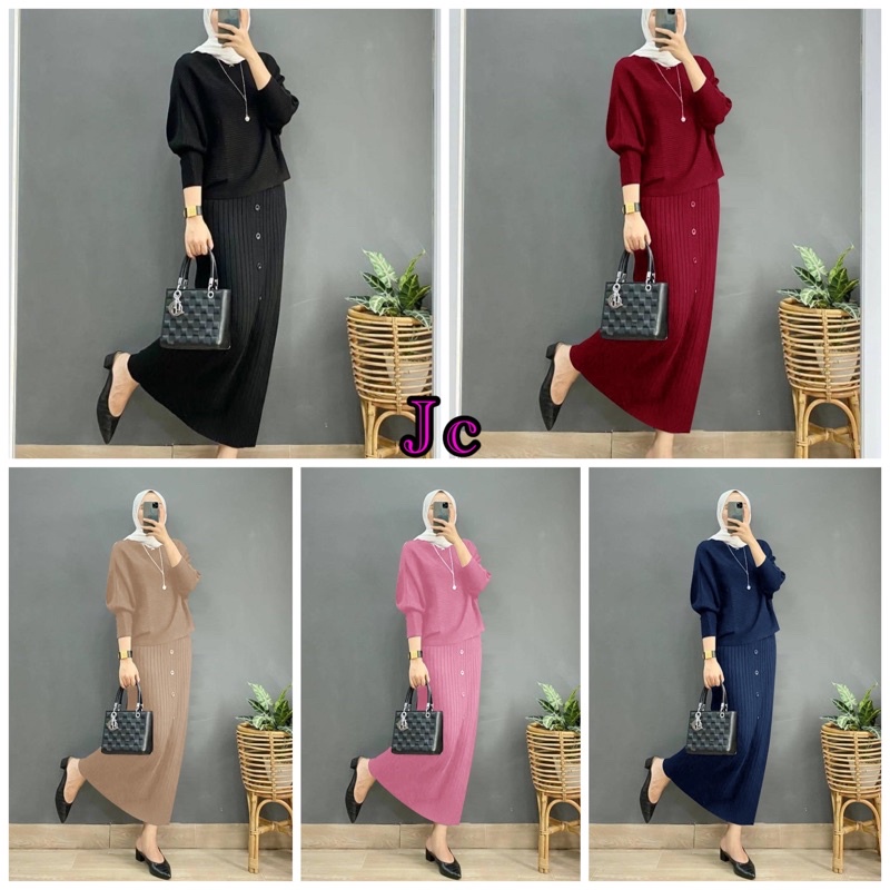 READY 11Warna JCZ- Anya set knit / Set hijab Rajut / Set Rok Rajut murah