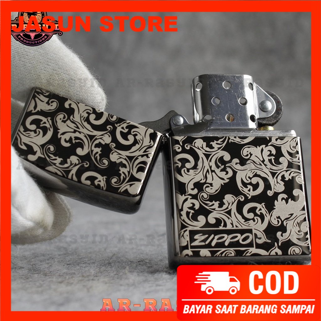 BISA COD! Korek Api Minyak Zippo Black Ice Light Hitam Logo Motif Batik 150