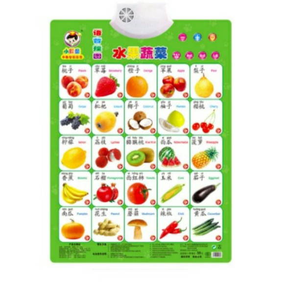 Poster Suara Edukasi Anak Bahasa Mandarin Inggris Buah