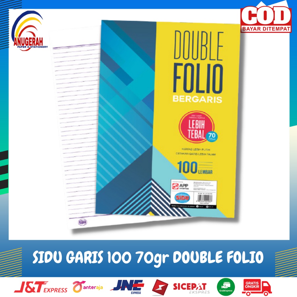 

Kertas Double Folio Bergaris SIDU/ Sinar Dunia 100 lembar (PAK)