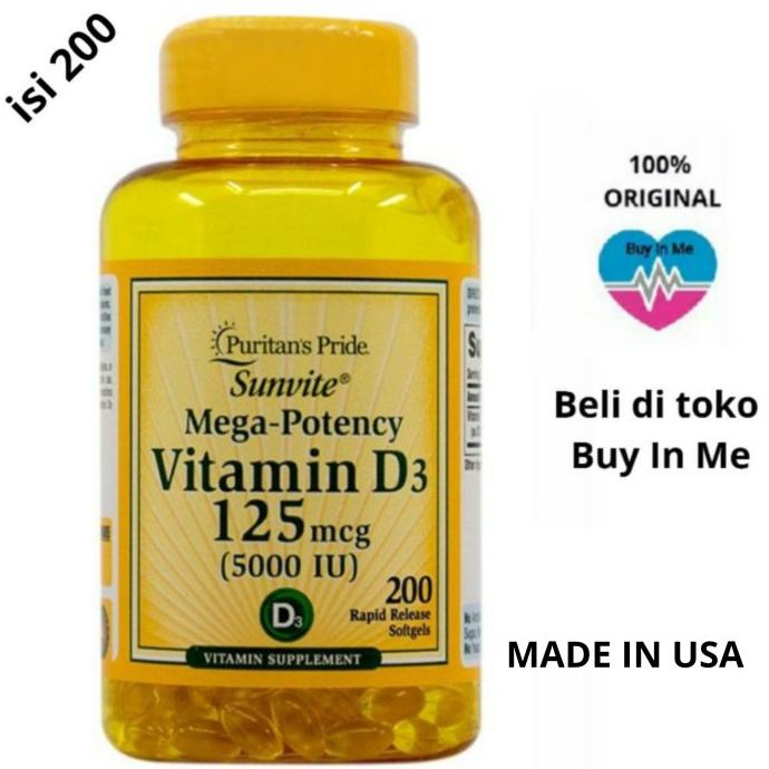 Puritan's Pride Vitamin D3 5000 IU 125 MCG 200 Softgels Puritan D3 Lc