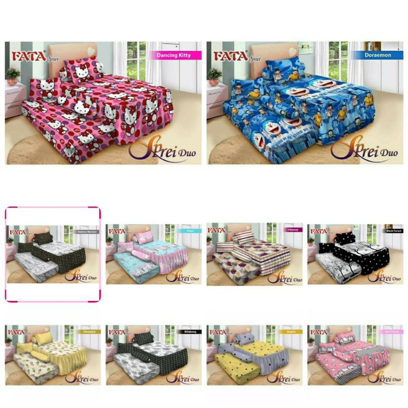 Sprei Single Duo / Sprei Sorong/ Bed Dorong 2 IN 1 Merk Fata Ukuran 120x200 motif Black paris Watson